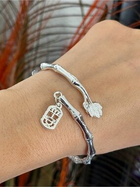 S925 Silver bamboo and leaves with safe tag cuff Bracelet for women girls